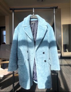 ZARA Basic Oversized Blue Fleece Coat Winter Jacket Teddy Jacket
