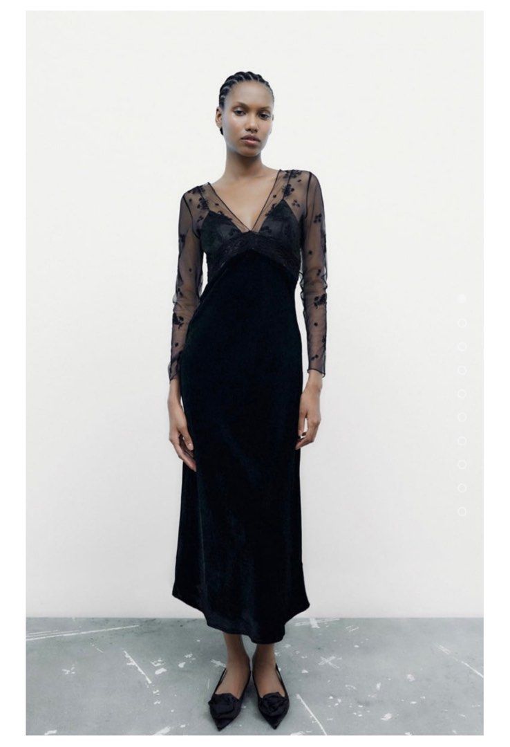 Zara Contrast Lace and Velvet Dress