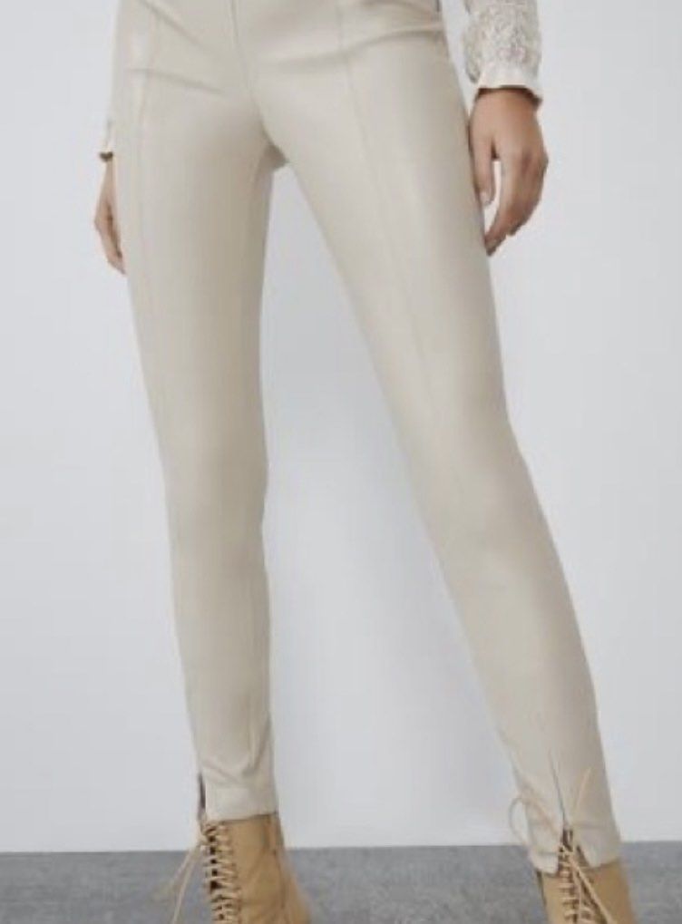 Zara | Pants & Jumpsuits | Zara Faux Leather Cream Leggings | Poshmark