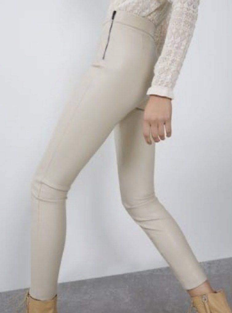 Zara Faux Leather Mini Flare Leggings Ecru 5427/233 Sz M | eBay