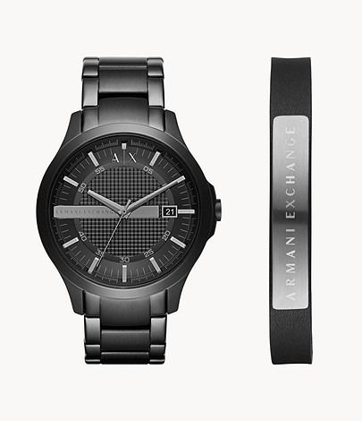 Armani Exchange Three-Hand Date Black Stainless Steel Watch and