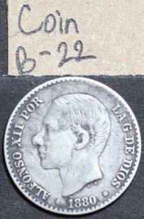 1880 Alfonso 50 Centavos Silver Coin from Colonial Times