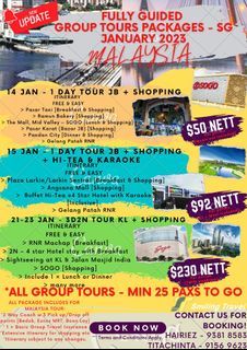 1D Johor Bahru & 3D2N Kuala Lumpur - GROUP TOURS PACKAGES -  JANUARY 2023*