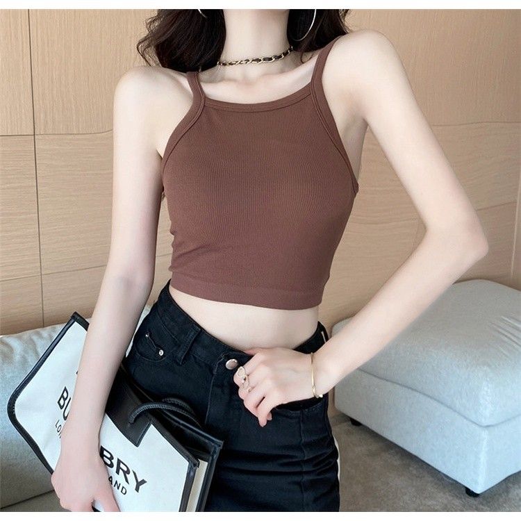 2023 Korean INS Women Sexy Crop Top Camisole Wire Free Padded Bra Shirt  Sleeveless 背心女上衣带胸垫, Women's Fashion, Tops, Other Tops on Carousell