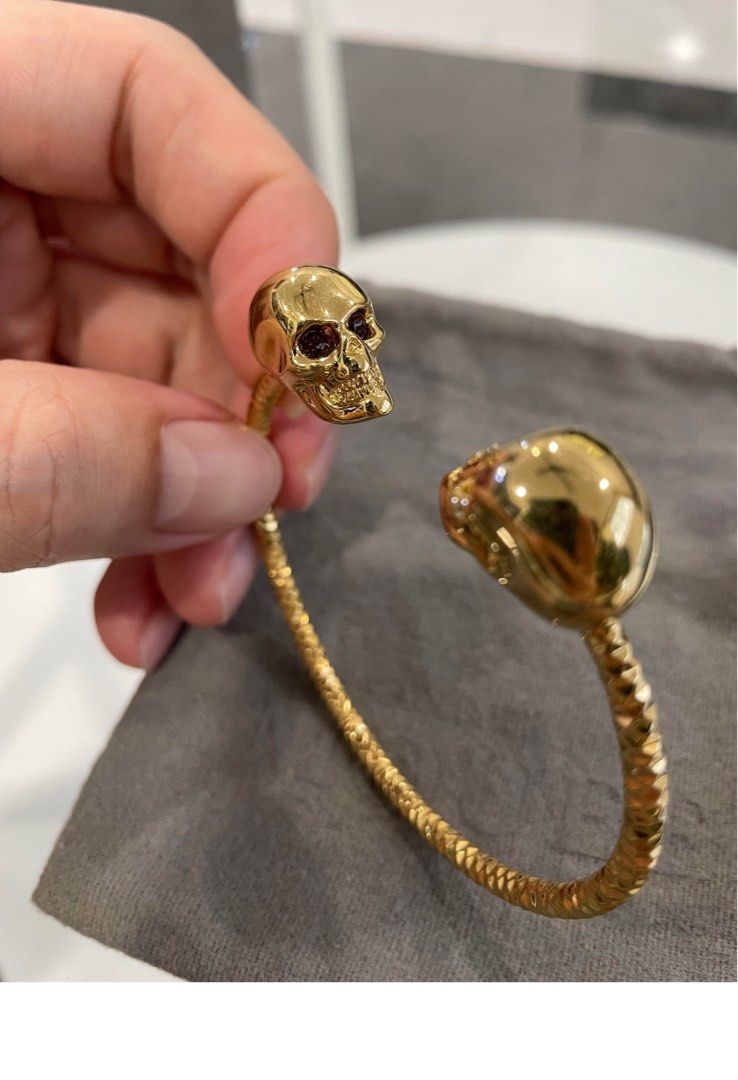 Alexander McQueen Gold tone Crystal Twin SkUll Bracelet