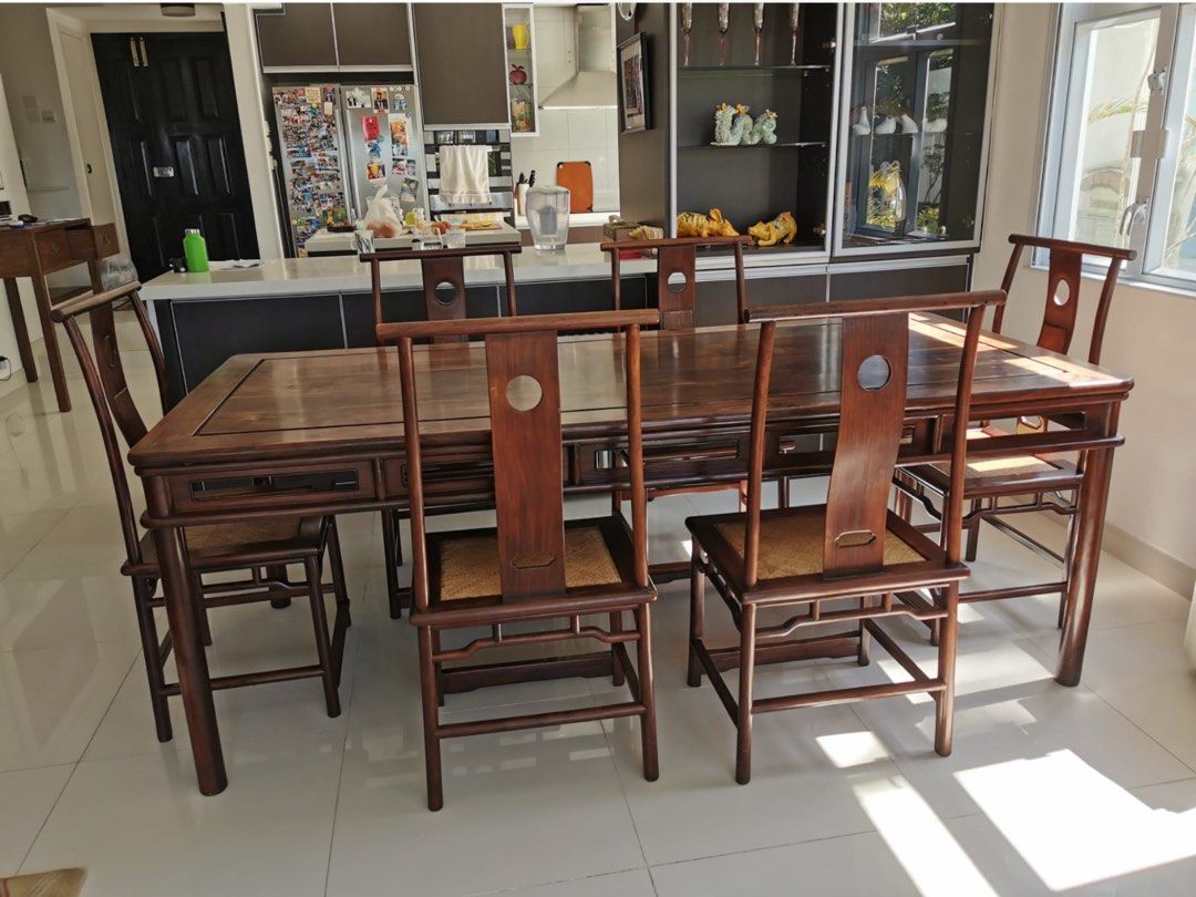 Antique Chinese wood dining table and chairs, 傢俬＆家居, 傢俬, 桌子 Carousell