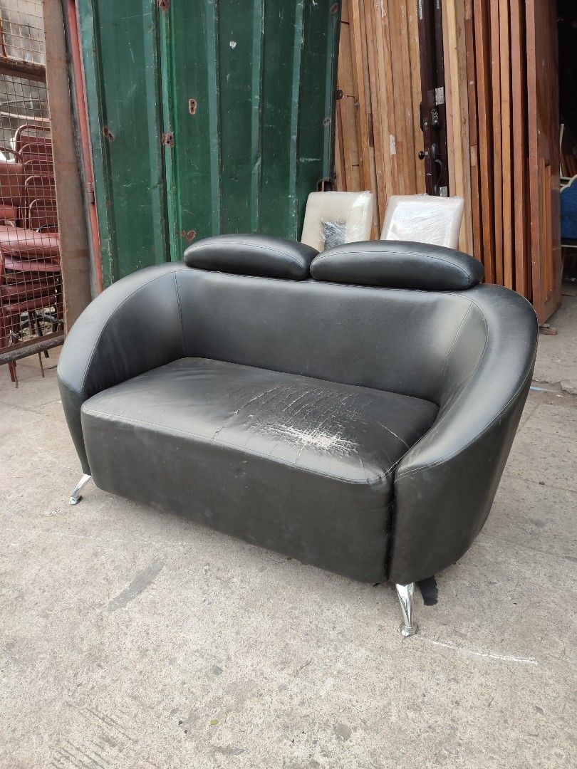 Black Leather Office Sofa (2nd Hand), Furniture & Home Living