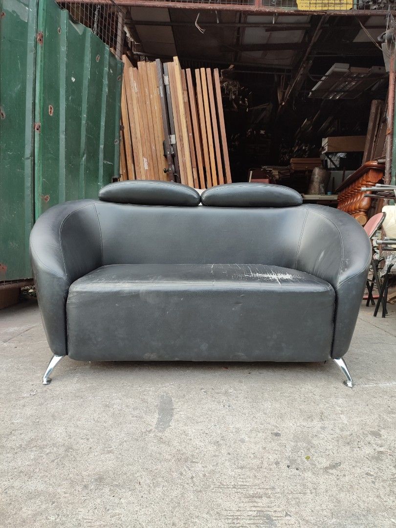 Black Leather Office Sofa (2nd Hand), Furniture & Home Living