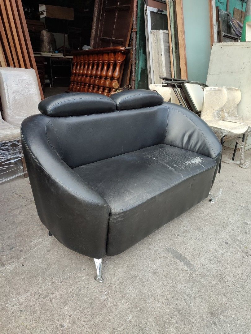 Black Leather Office Sofa (2nd Hand), Furniture & Home Living