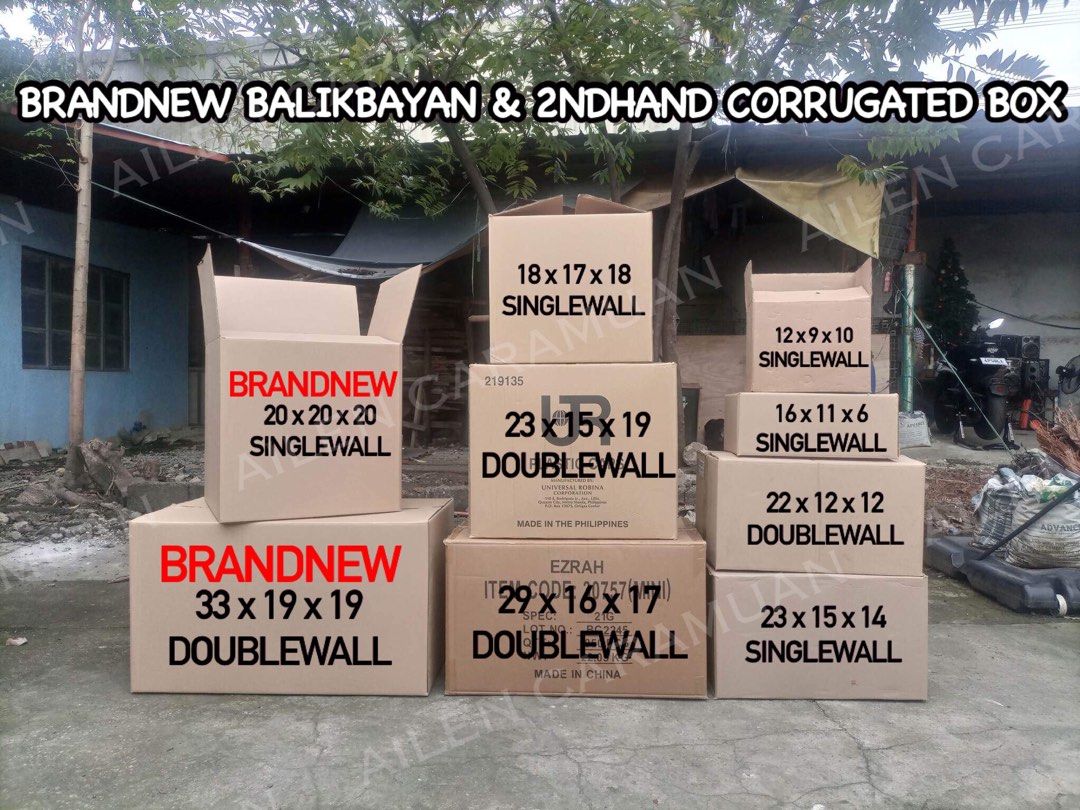 BRANDNEW BALIKBAYAN & 2NDHAND CORRUGATED BOXES (Category: Storage Boxes & Baskets) located in Quezon City. Submitted by gq.packagingsupplies.ph (Listing ID 1205885415, Image 1). Description: Hello Clients!!!♥️ YES IT’S AVAILABLE! BRANDNEW BIGGEST BALIKBAYAN 🍂 33 X 19 X 19 DOUBLEWALL BRANDNEW STANDARD BALIKBAYAN 🍂 20 X 20 X 20 SINGLEWALL USED/2NDHAND BALIKBAYAN 🍂 12 X 9 X 10 SINGLEWALL 🍂 16 X 11 X 6 SINGLEWALL 🍂 18 X 17 X 18 SINGLEWALL 🍂 23 