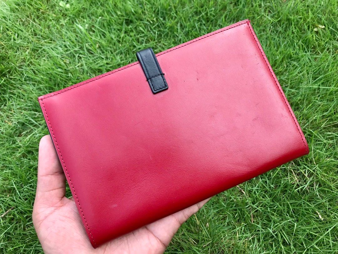 Celine Red/Light Pink Grained Leather Multifunction Strap Wallet at 1stDibs