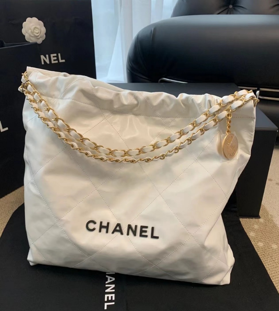 Chanel 22 Calfskin White/Black logo, Luxury, Bags & Wallets on Carousell