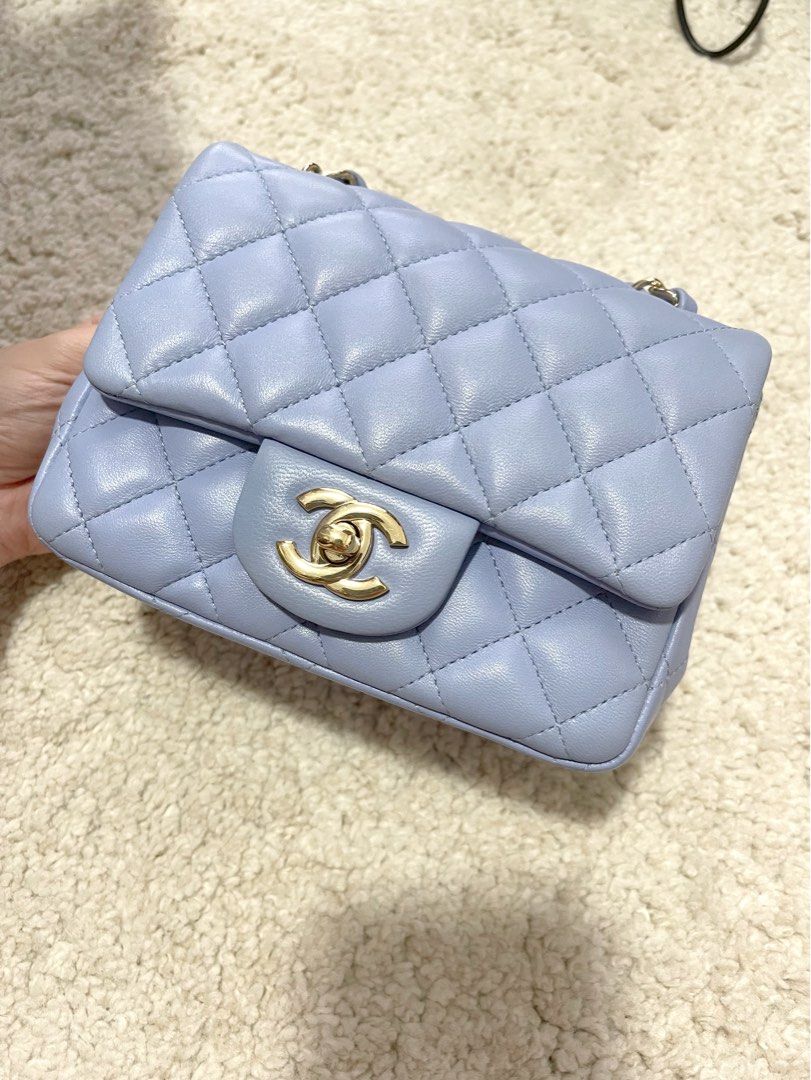 Chanel Classic Mini Square Flap Sky Blue 21C, Luxury, Bags & Wallets on  Carousell
