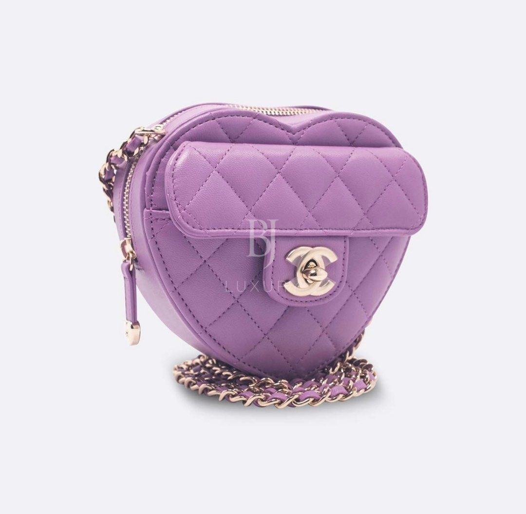 CHANEL HEART BAG SMALL PURPLE LAMBSKIN, Luxury, Bags & Wallets on Carousell