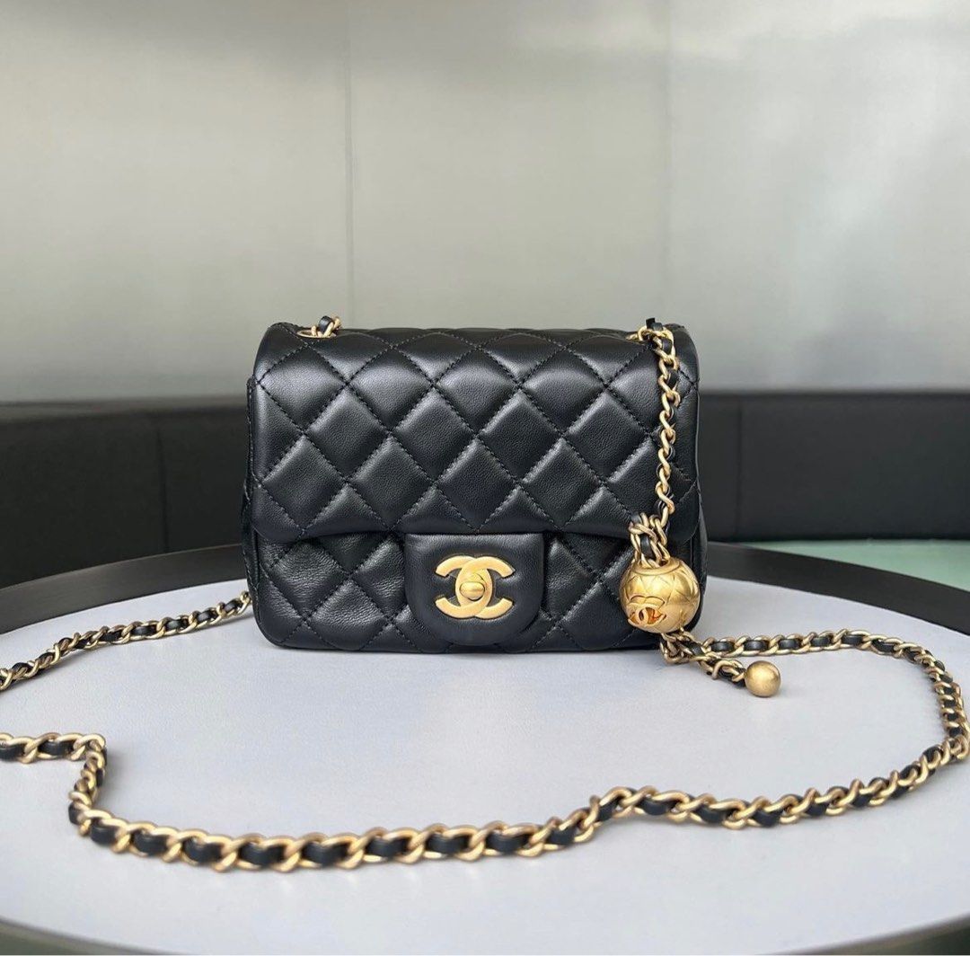 Chanel Mini Square Pearl Crush Black Ghw, Luxury, Bags & Wallets on  Carousell