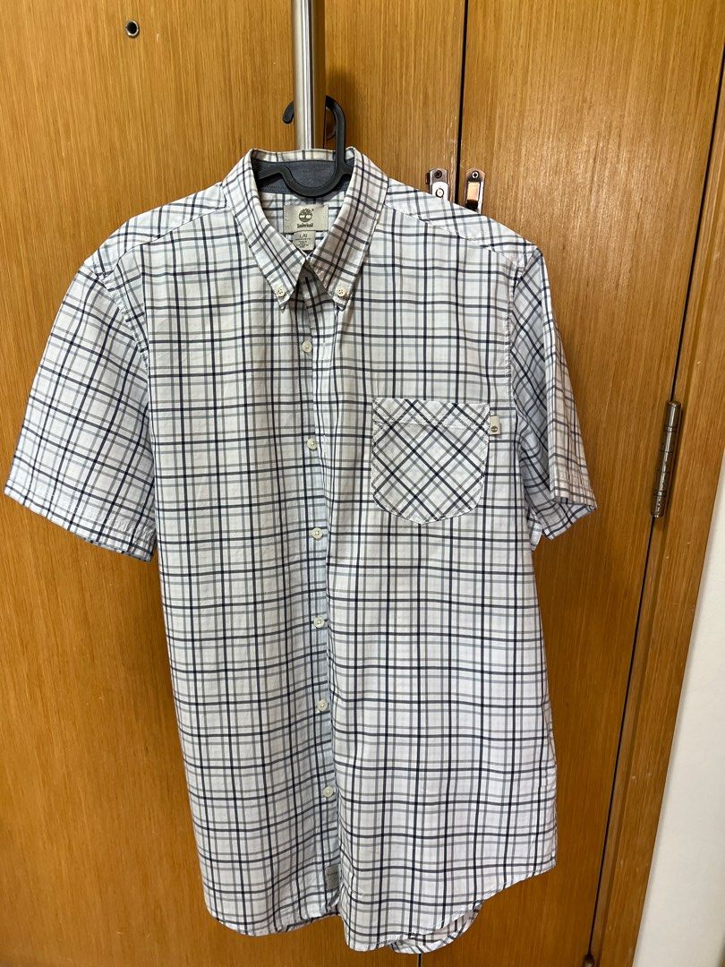 Checkered short sleeve button outlet up