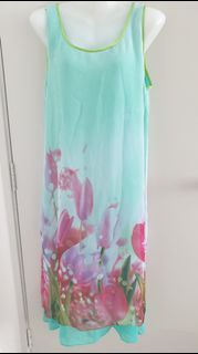 Chiffon beautiful big flower rose dress turquiose