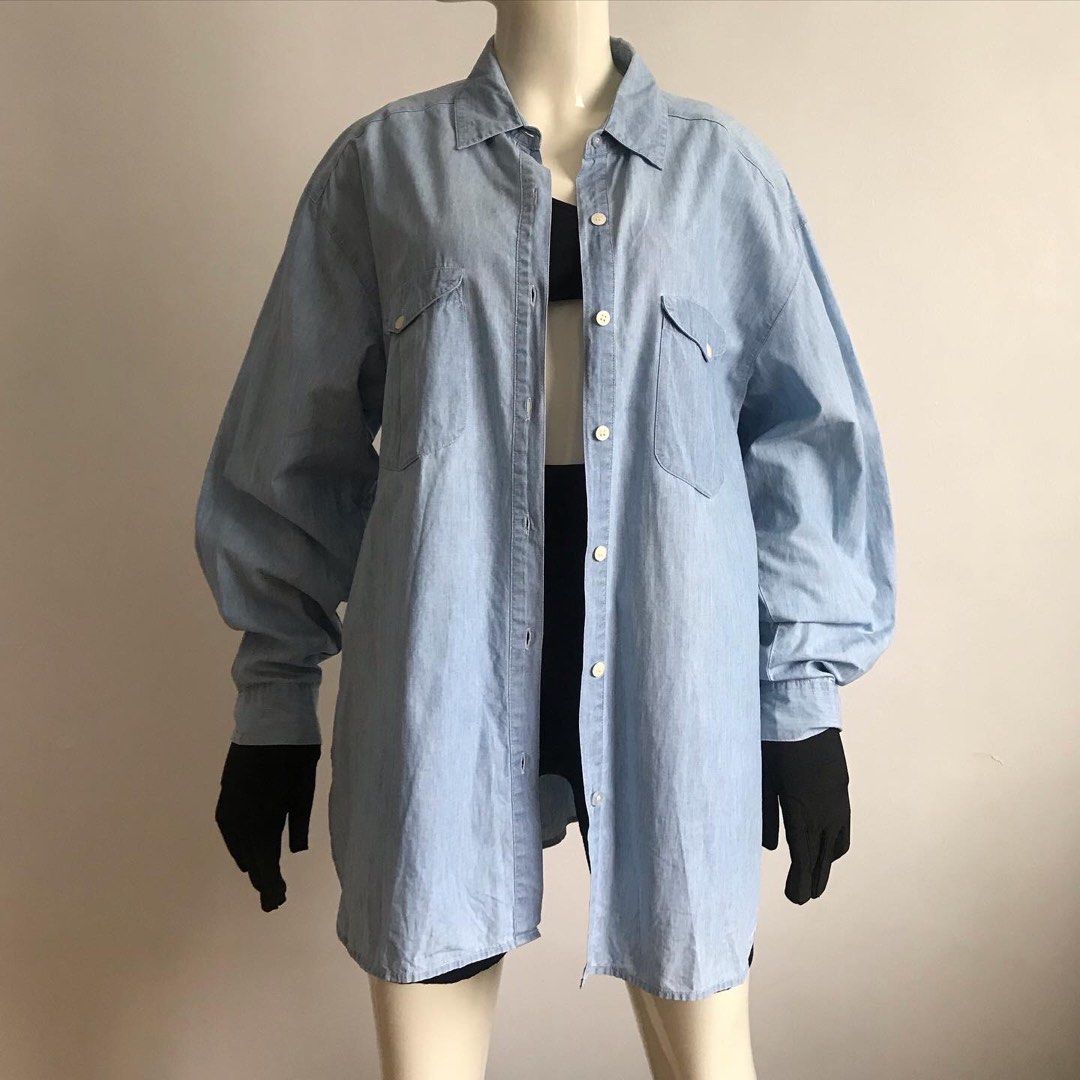 classic vintage oversized chambray shirt, Women's Fashion, Tops, Longsleeves on Carousell