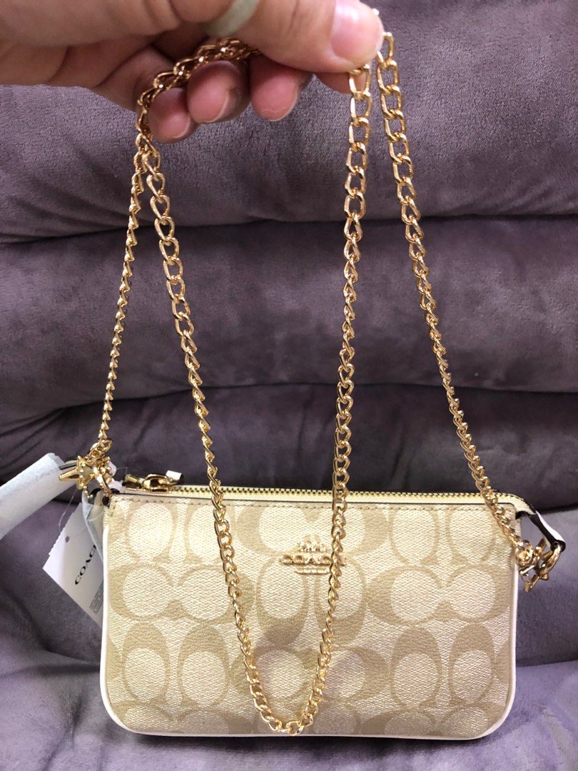 Coach C3308 Nolita 19 Top Handle Bag in Light Khaki Signature Coated Canvas  and Chalk Smooth Leather with Removable Strap - Women's Clutch / Purse Bag