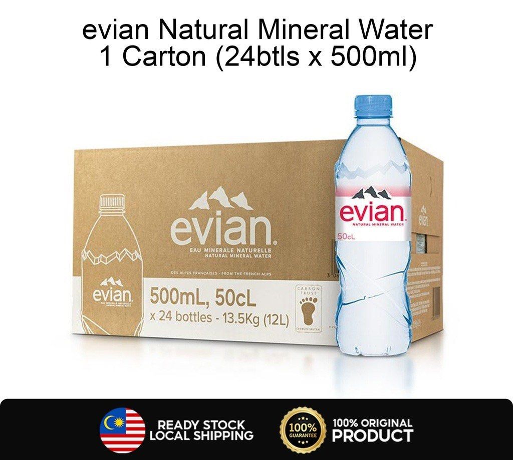 Evian Water Mineral Prestige 1 ctn (24btlsx500ml), Food & Drinks