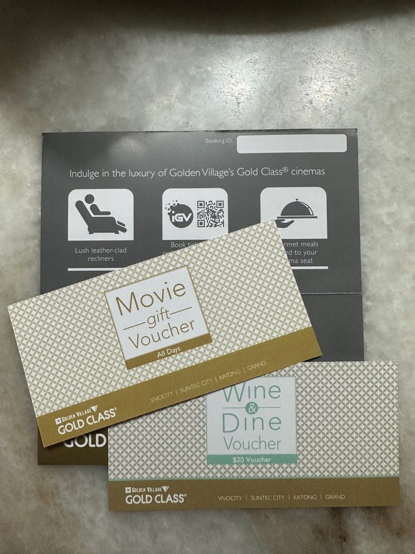 Golden Village Gold Class Movie gift voucher with Wine and dine voucher