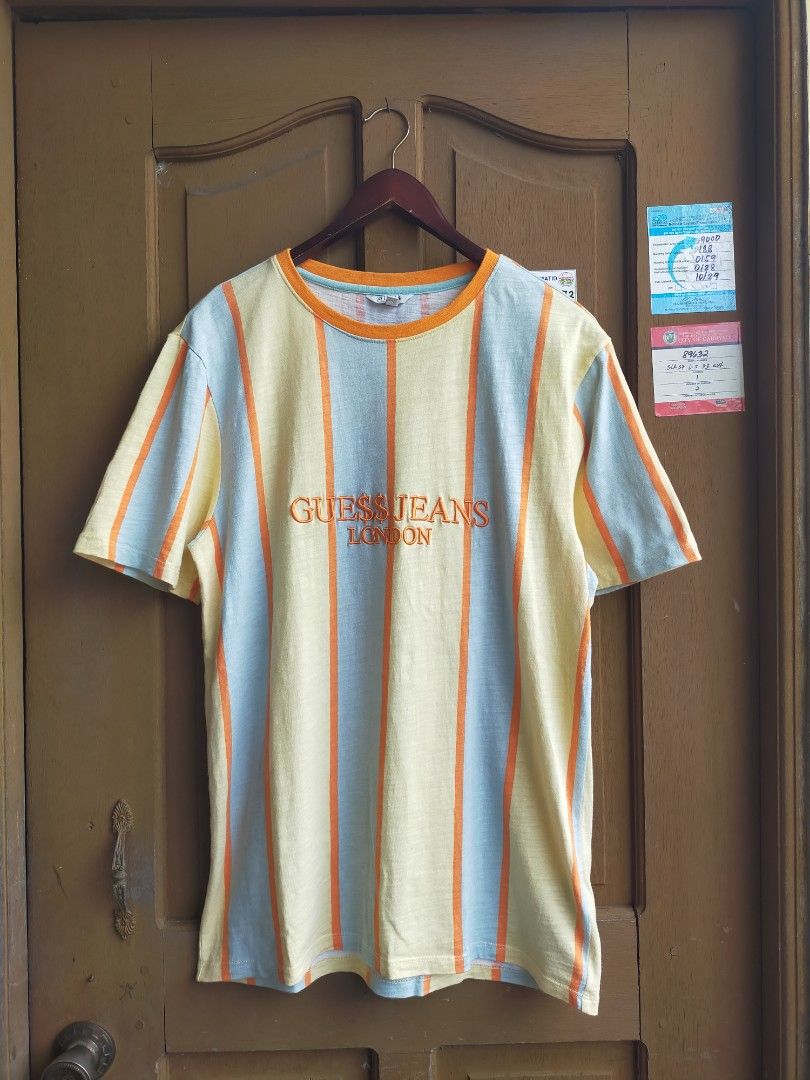 Guess x A ap rocky orange striped shirt Men s Fashion Tops Sets Tshirts Polo Shirts on Carousell