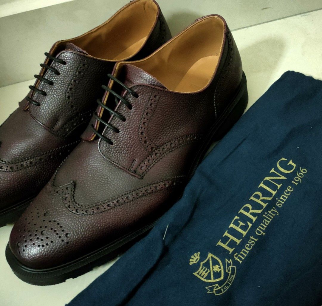 Herring Shoes Burgundy Derby Brogue Leather Shoes UK12 Men Luxury