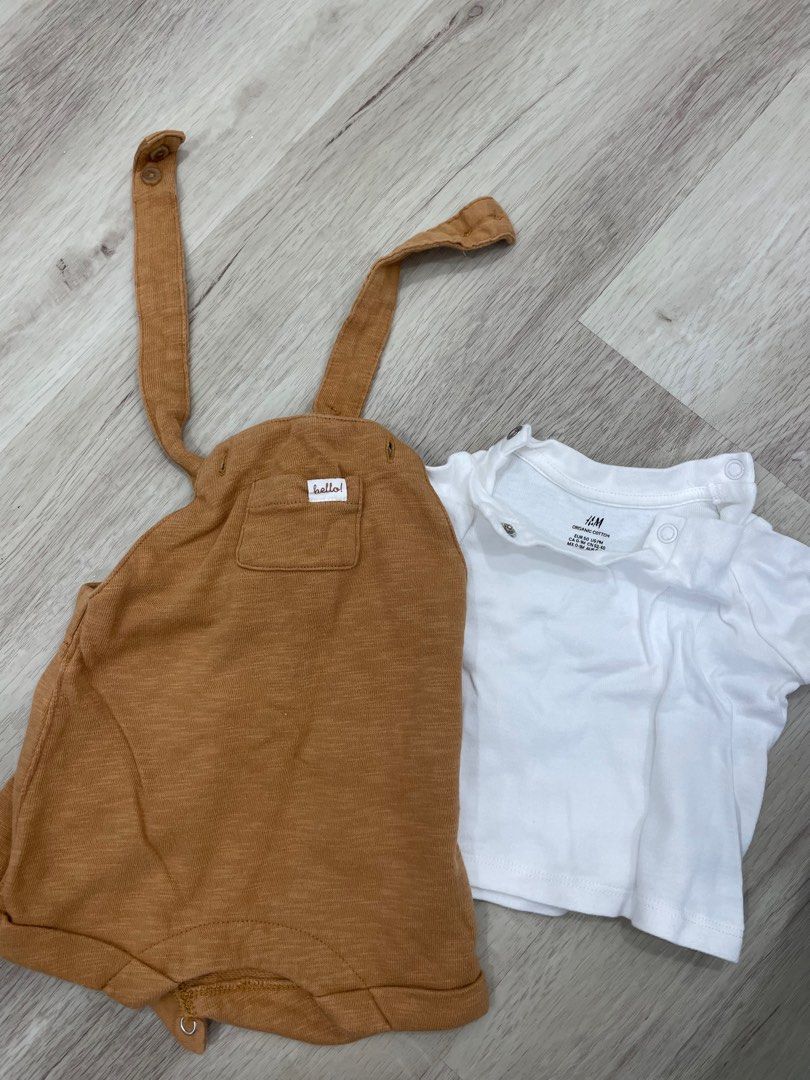 H M Baby Set Brown Dungarees White Shirt Babies Kids