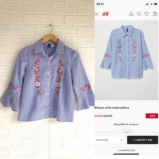 H&M Blouse with Embroidery Blue/White Striped