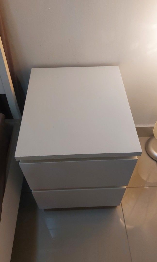 Ikea bedside table MALM Chest of 2 drawers, white, Furniture & Home