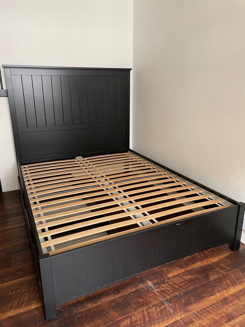 IKEA Queen Size Bedframe with Drawers, Furniture & Home Living
