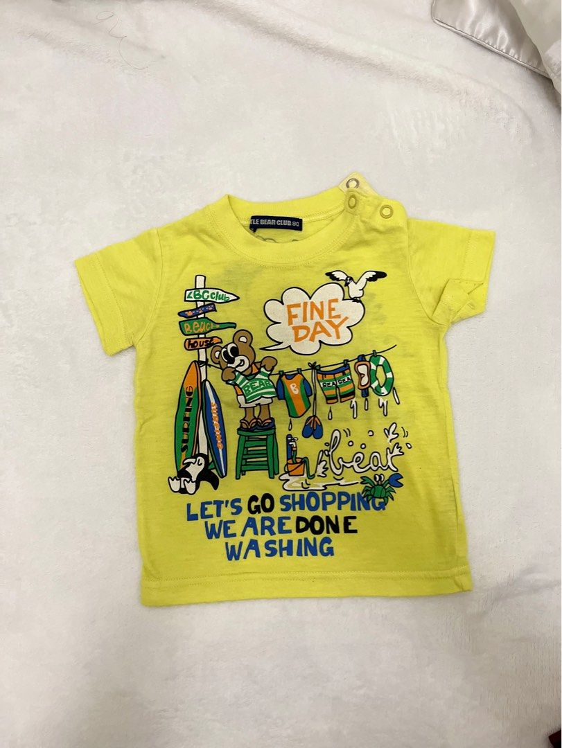 Kaos anak 6 bulan merk little baby club size 80 warna kuning motif beruang
