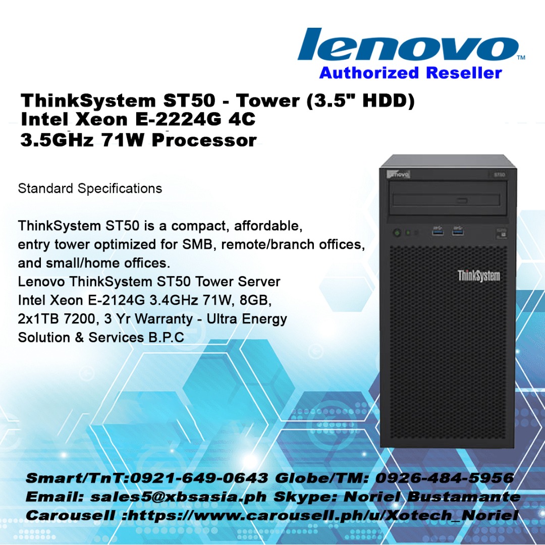 Lenovo ThinkSystem ST50 Server - Intel Xeon E-2224G, 32GB RAM, 2x1TB SSD Generalüberholt