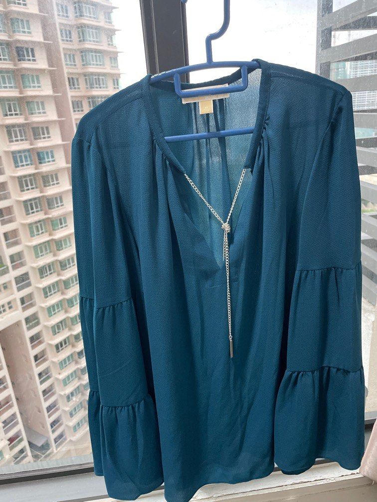 Michael Kors blouse teal green, Women's Fashion, Tops, Blouses on Carousell