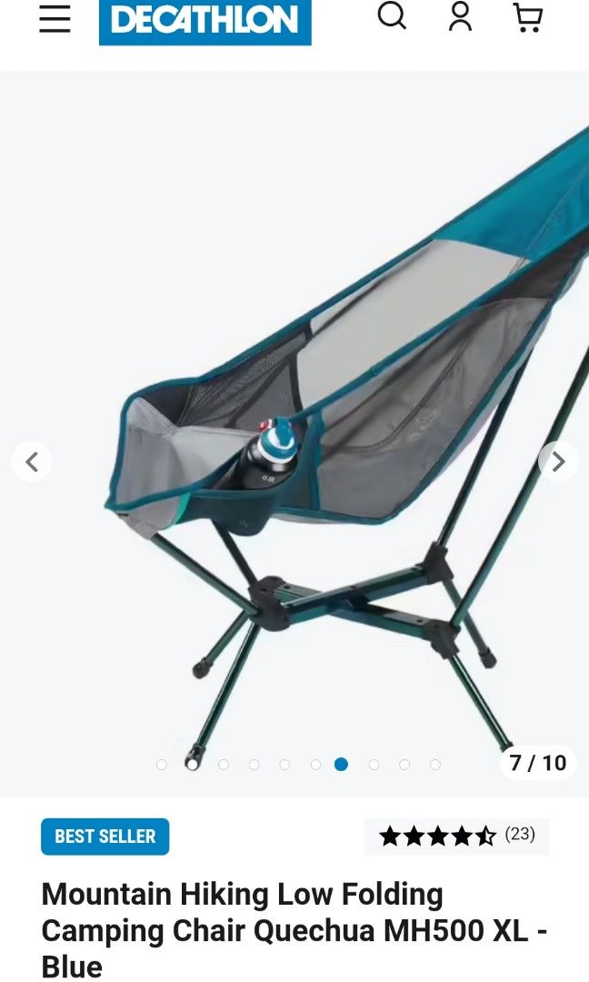 Mountain Hiking Low Folding Camping Chair Quechua MH500 XL Blue Used