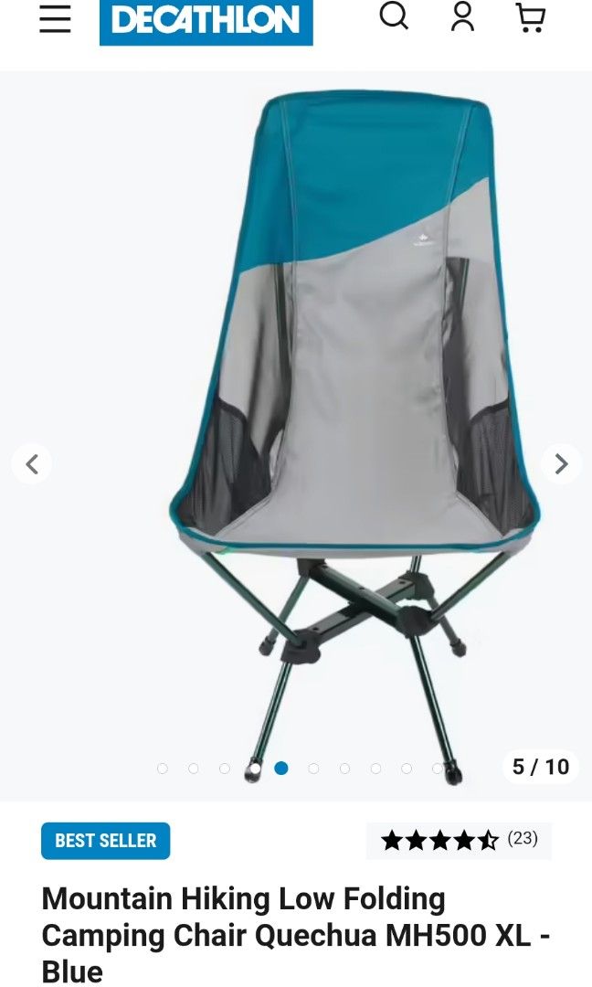 Mountain Hiking Low Folding Camping Chair Quechua MH500 XL Blue Used