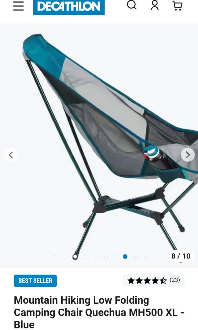 Mountain Hiking Low Folding Camping Chair Quechua MH500 XL Blue Used
