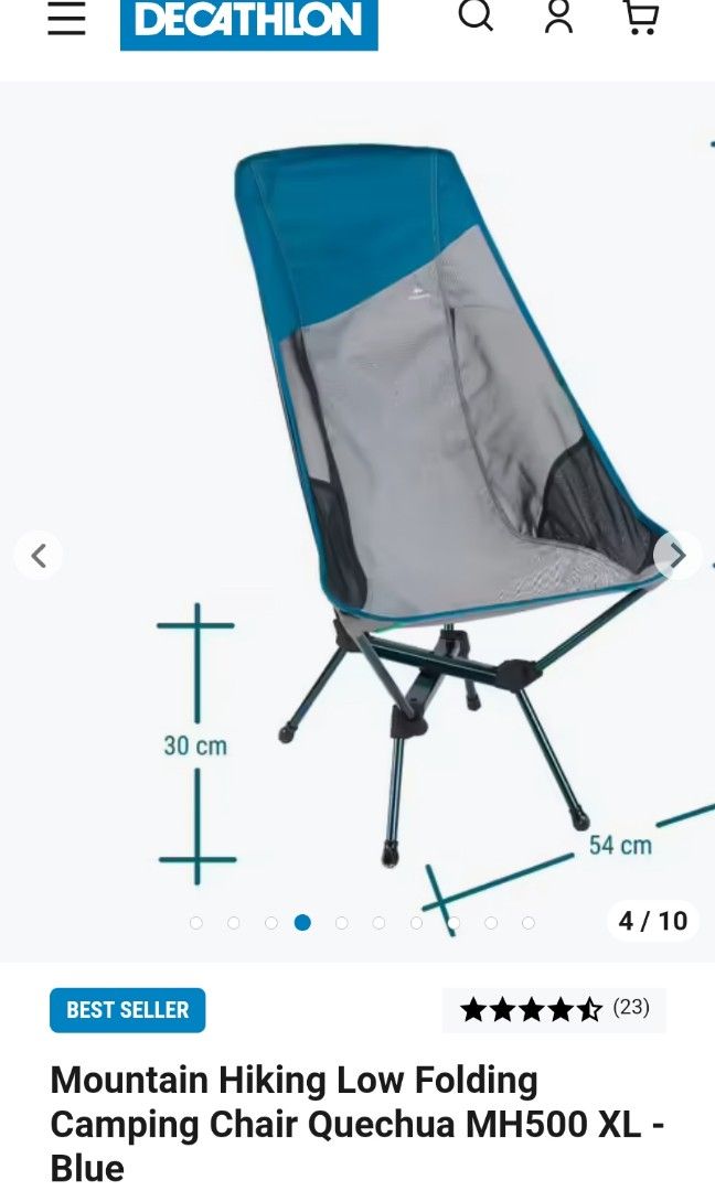 Mountain Hiking Low Folding Camping Chair Quechua MH500 XL Blue Used