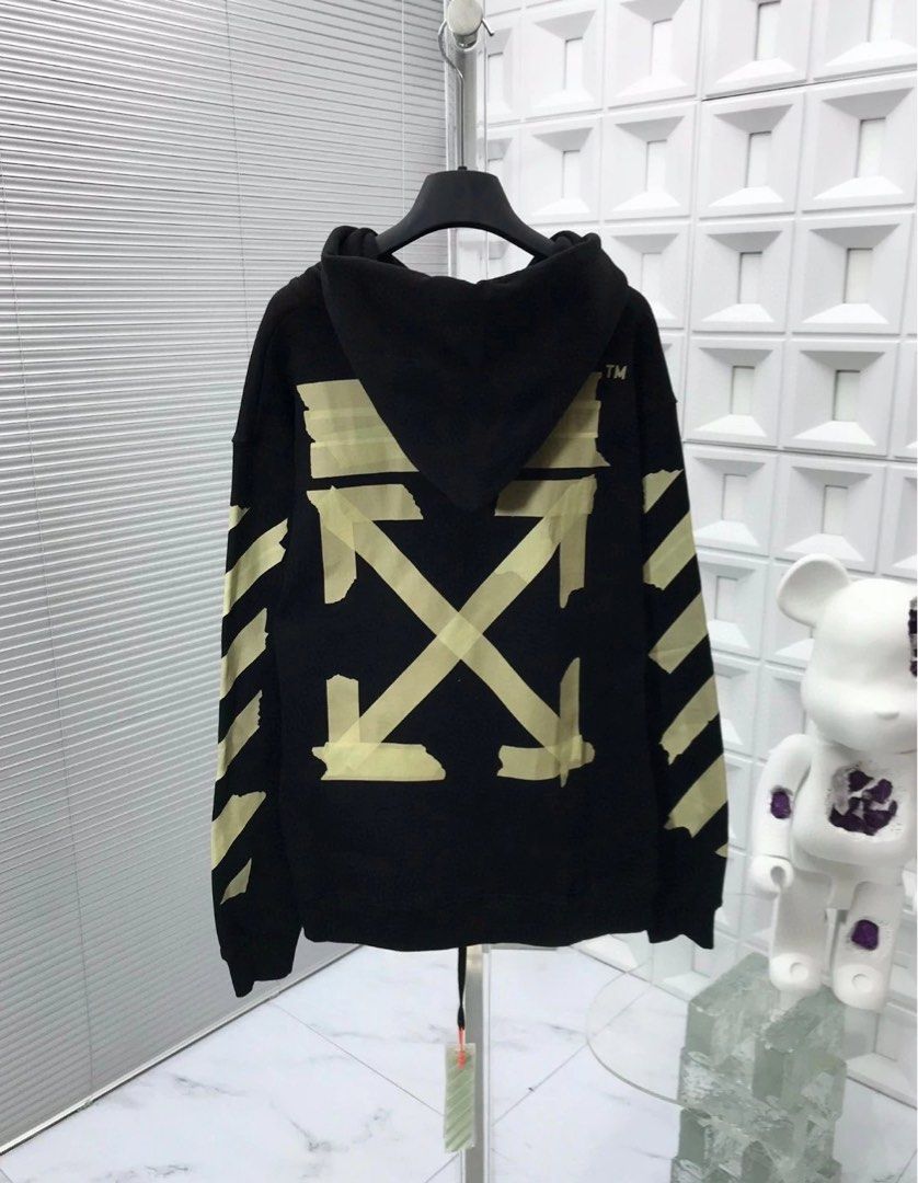 Off white Hoodie Black And Yellow Arrows Luxury Apparel on Carousell