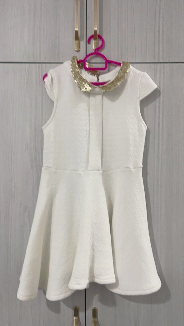 Okaidi White Girl Dress with removable gold collar Babies Kids