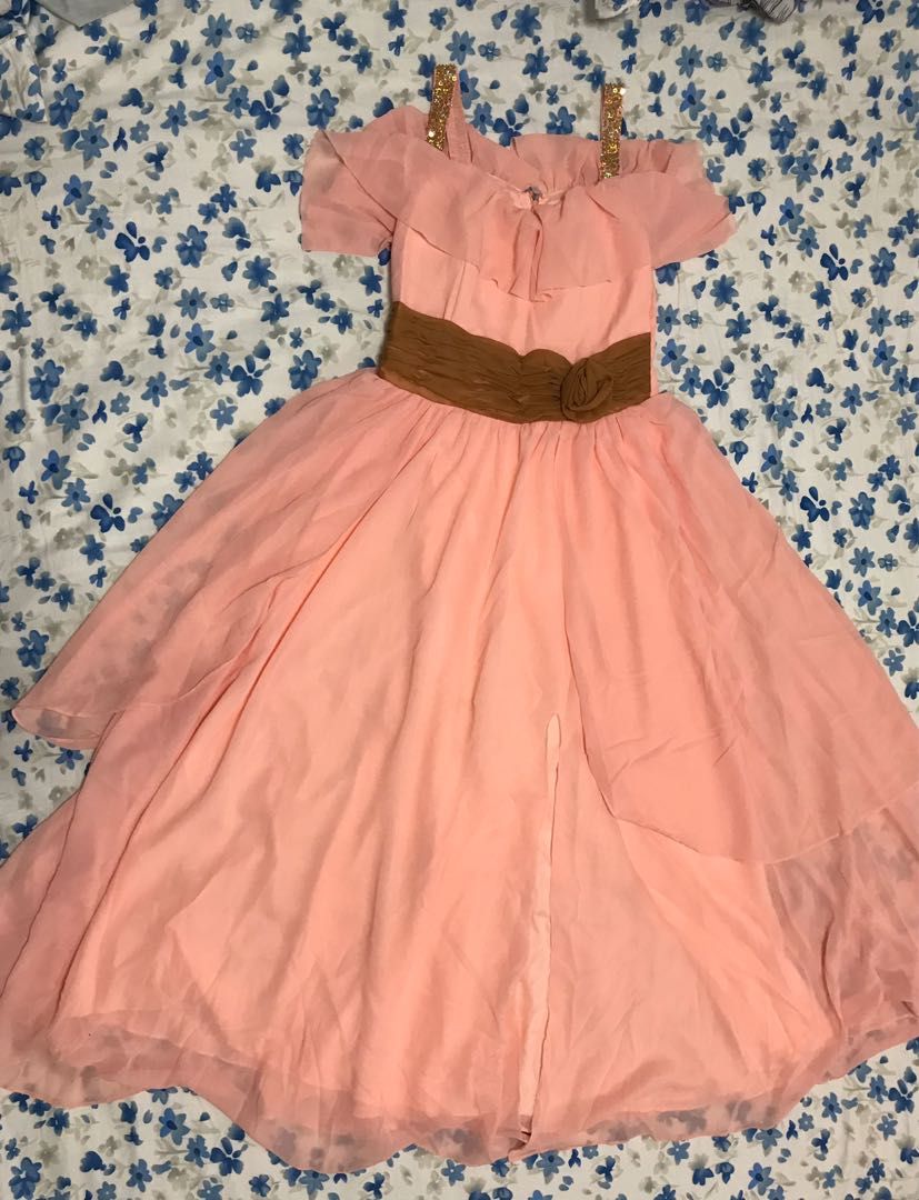Ember Flounce Off-Shoulder Dress (Peach)