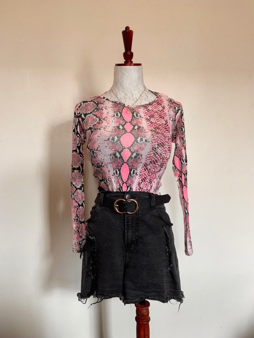 Pink Animal Print Bodysuit, Women's Fashion, Tops, Others Tops on Carousell