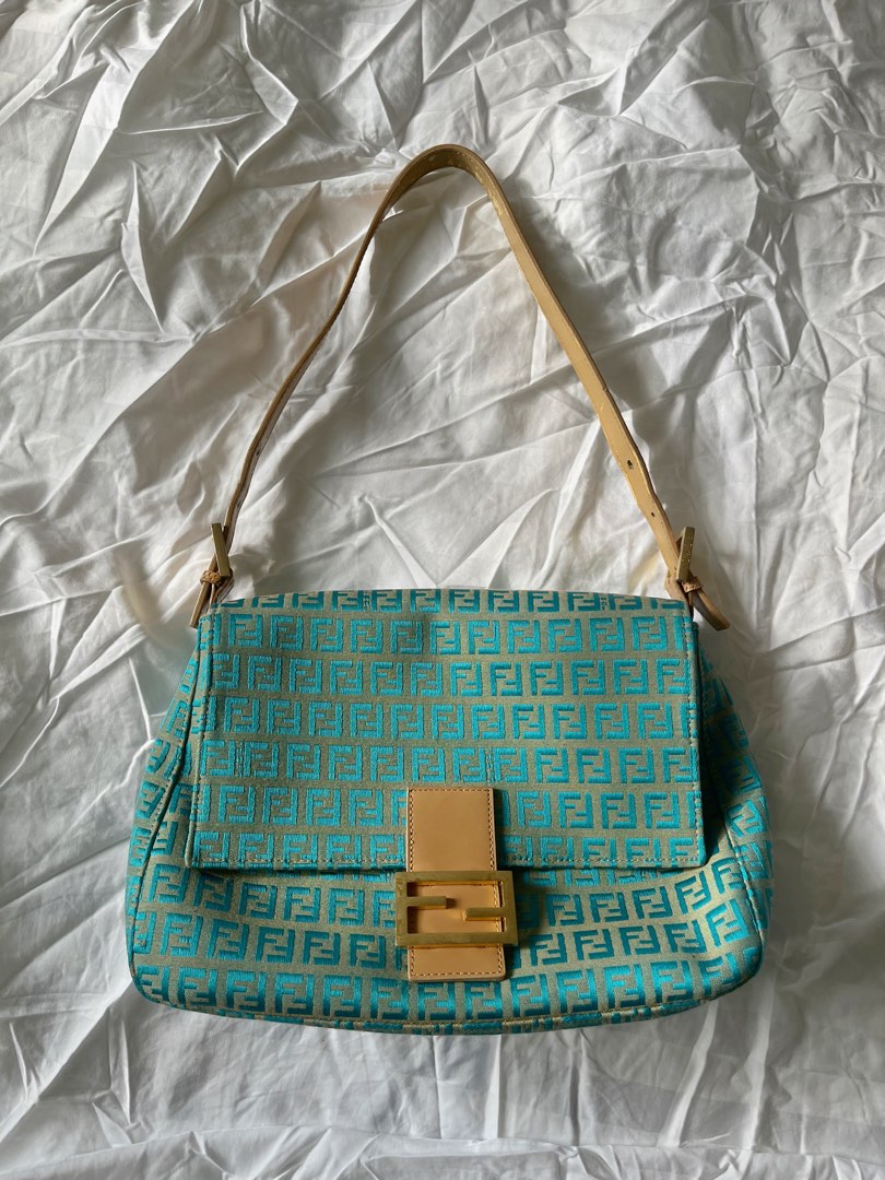 RARE Fendi Turquoise Zucca Mama Baguette Luxury Bags