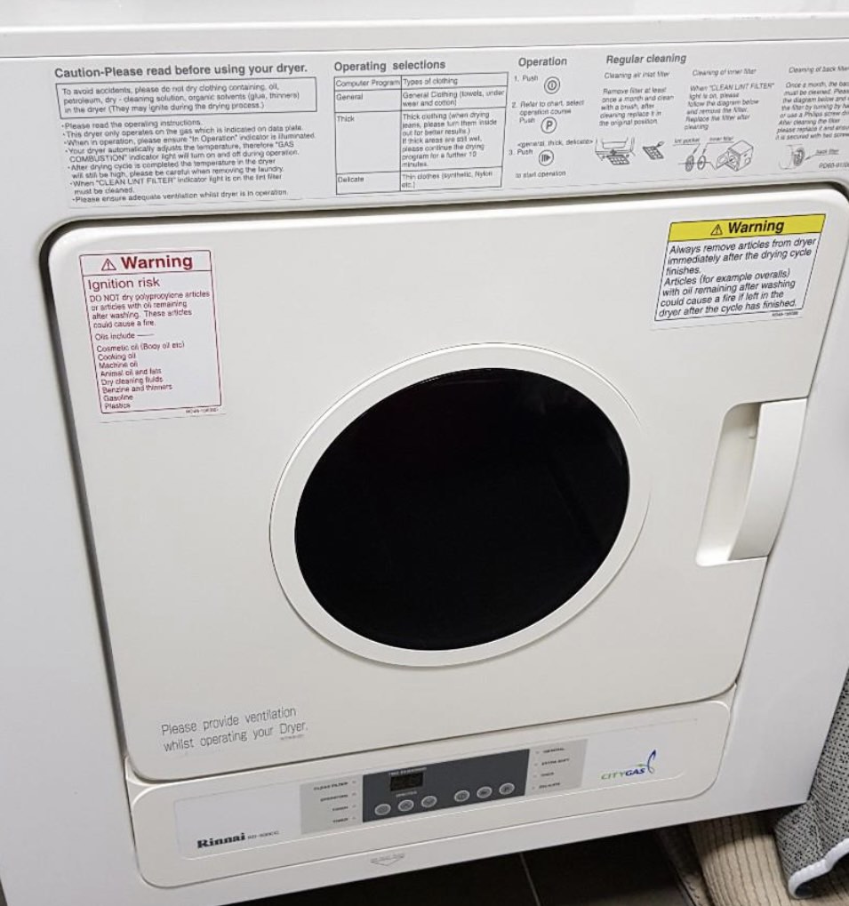 Rinnai RD600CG gas clothes dryer, TV & Home Appliances, Washing