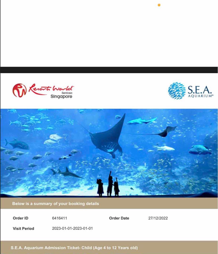 Sea aquarium child ticket x1 (1.1.2023), Tickets & Vouchers, Local
