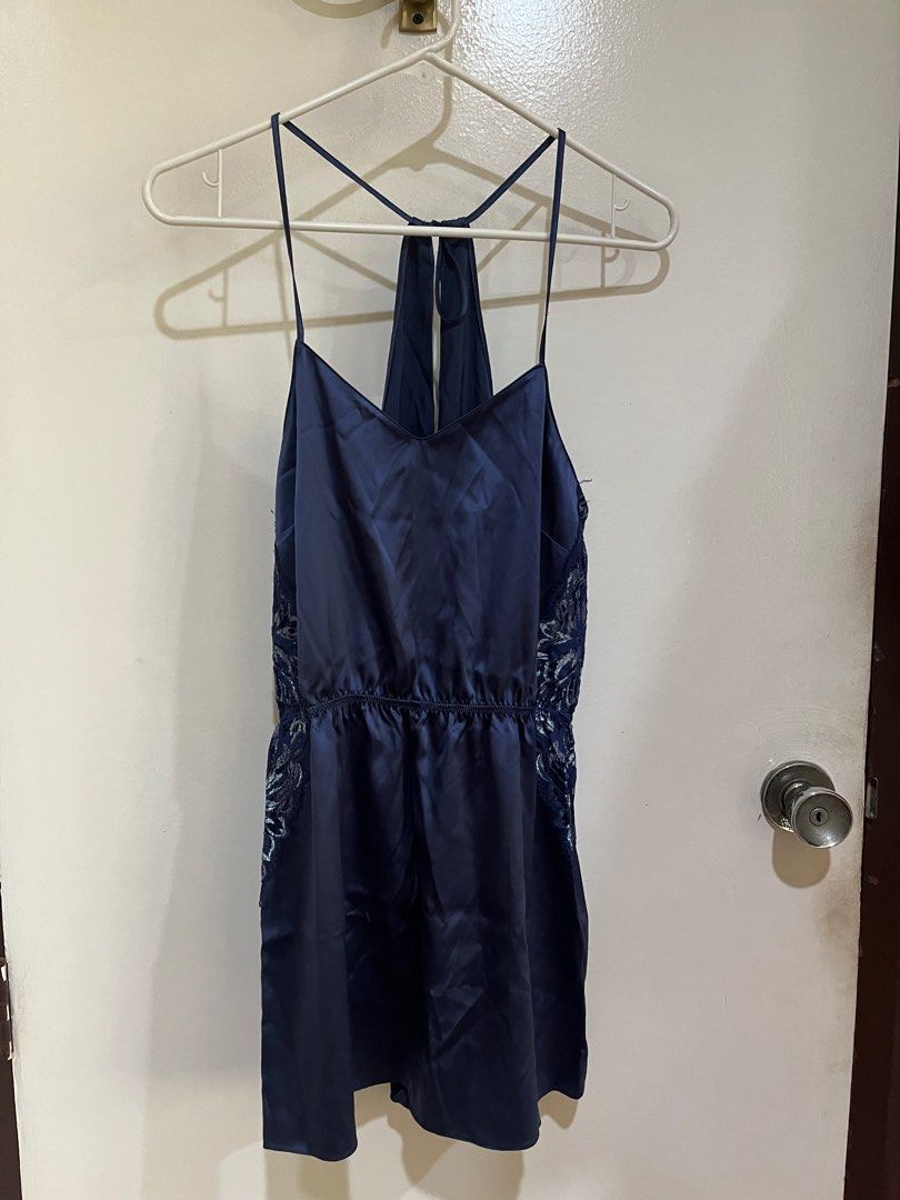 Silk lingerie (sold as set) medium to large (Category: Undergarments & Loungewear) located in Quezon City. Submitted by jbbuen (Listing ID 1205978670, Image 1). Description: 3 silk lingerie - blue romper , thailand luxury brand, fits size 6-8 - purple halter nightie, lasenza size mediun - navy silk nightie, h&m size medium Gifted during bridal shower. Used 1-2x then stored carefully.