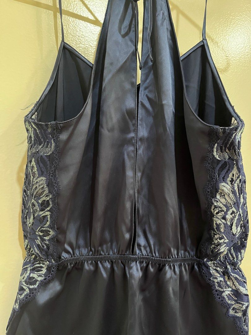 Silk lingerie (sold as set) medium to large (Category: Undergarments & Loungewear) located in Quezon City. Submitted by jbbuen (Listing ID 1205978670, Image 3). Description: 3 silk lingerie - blue romper , thailand luxury brand, fits size 6-8 - purple halter nightie, lasenza size mediun - navy silk nightie, h&m size medium Gifted during bridal shower. Used 1-2x then stored carefully.