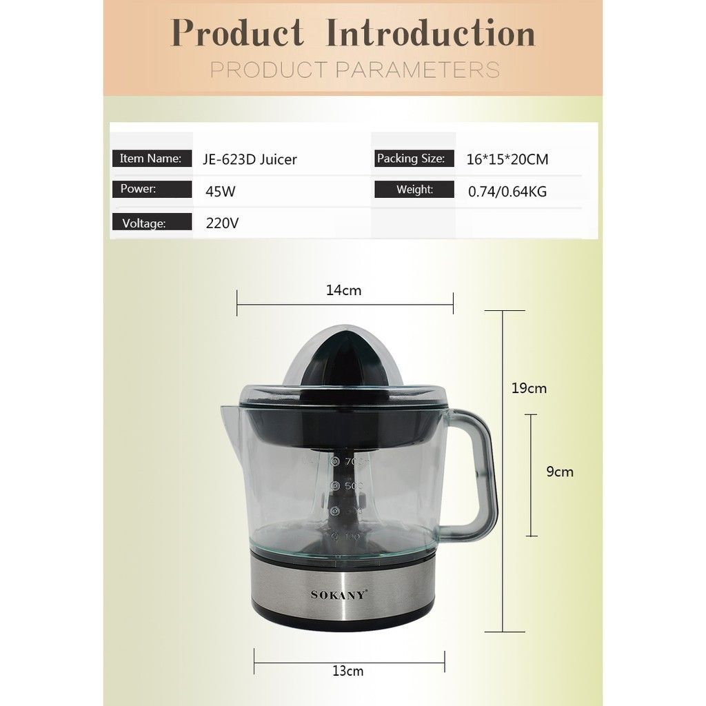 Sokany Electric Citrus Juicer Orange Juice Squeezer Press Machine Lemon