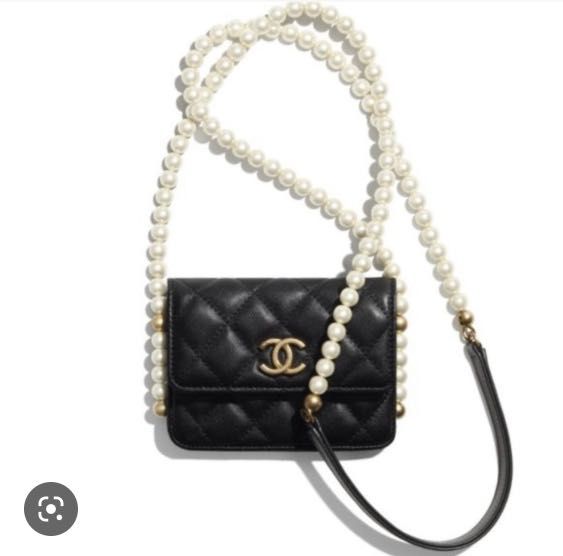 Chanel CC ID Card Holder on Chain Quilted Caviar Neutral 214954148