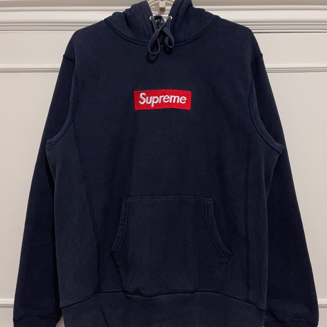 Supreme Box Logo Navy Blue Men s Fashion Tops Sets Hoodies